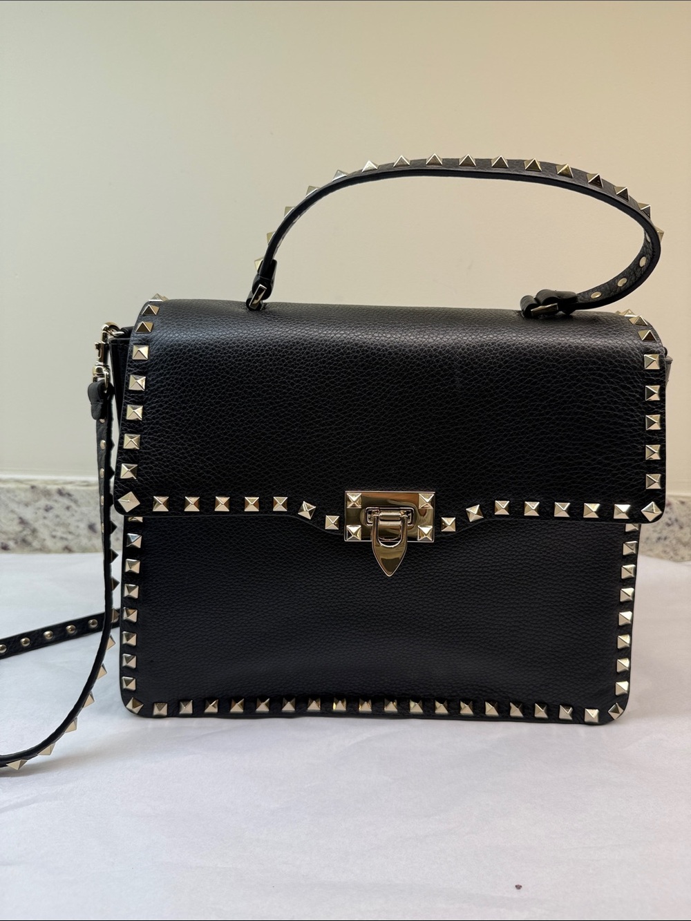 Valentino Garavani Black Leather Rockstud Top-Handle Satchel